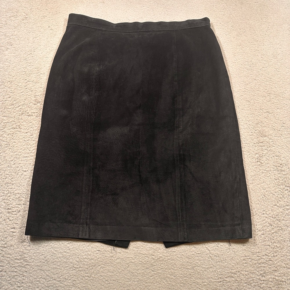 Vintage Express Suede Leather Skirt Womens 11/12 Black Pencil High Waist Mini